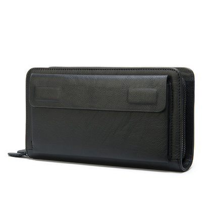 Double Zipper Cowhide Clutch Wallet