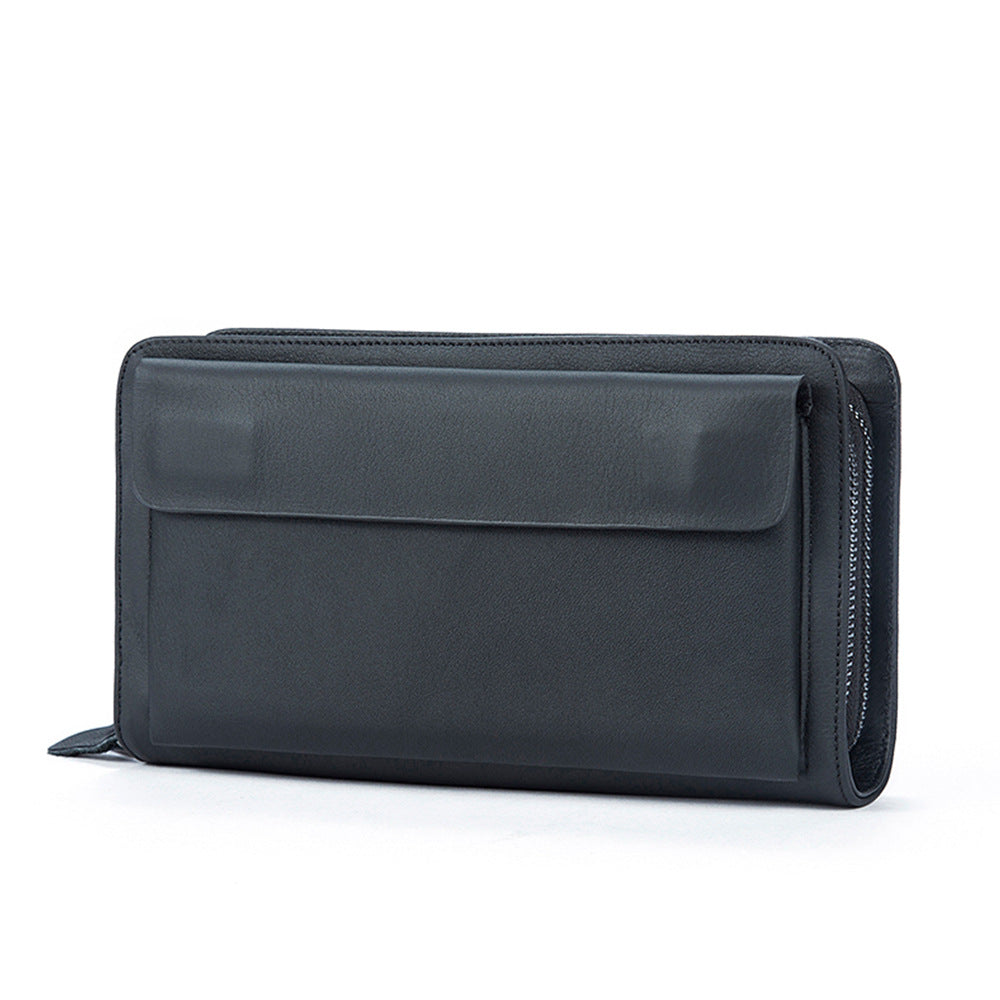 Double Zipper Cowhide Clutch Wallet