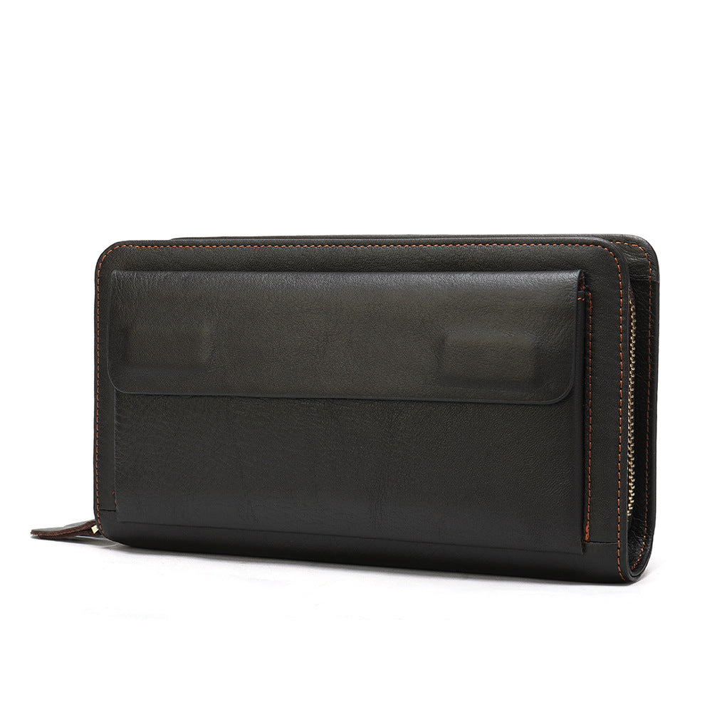Double Zipper Cowhide Clutch Wallet