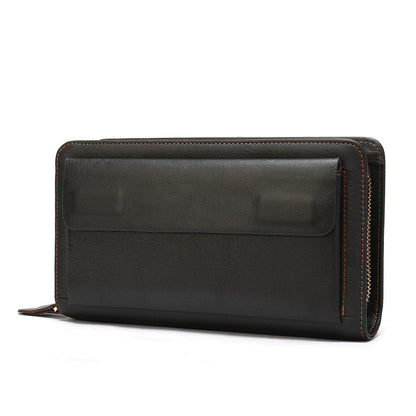 Double Zipper Cowhide Clutch Wallet
