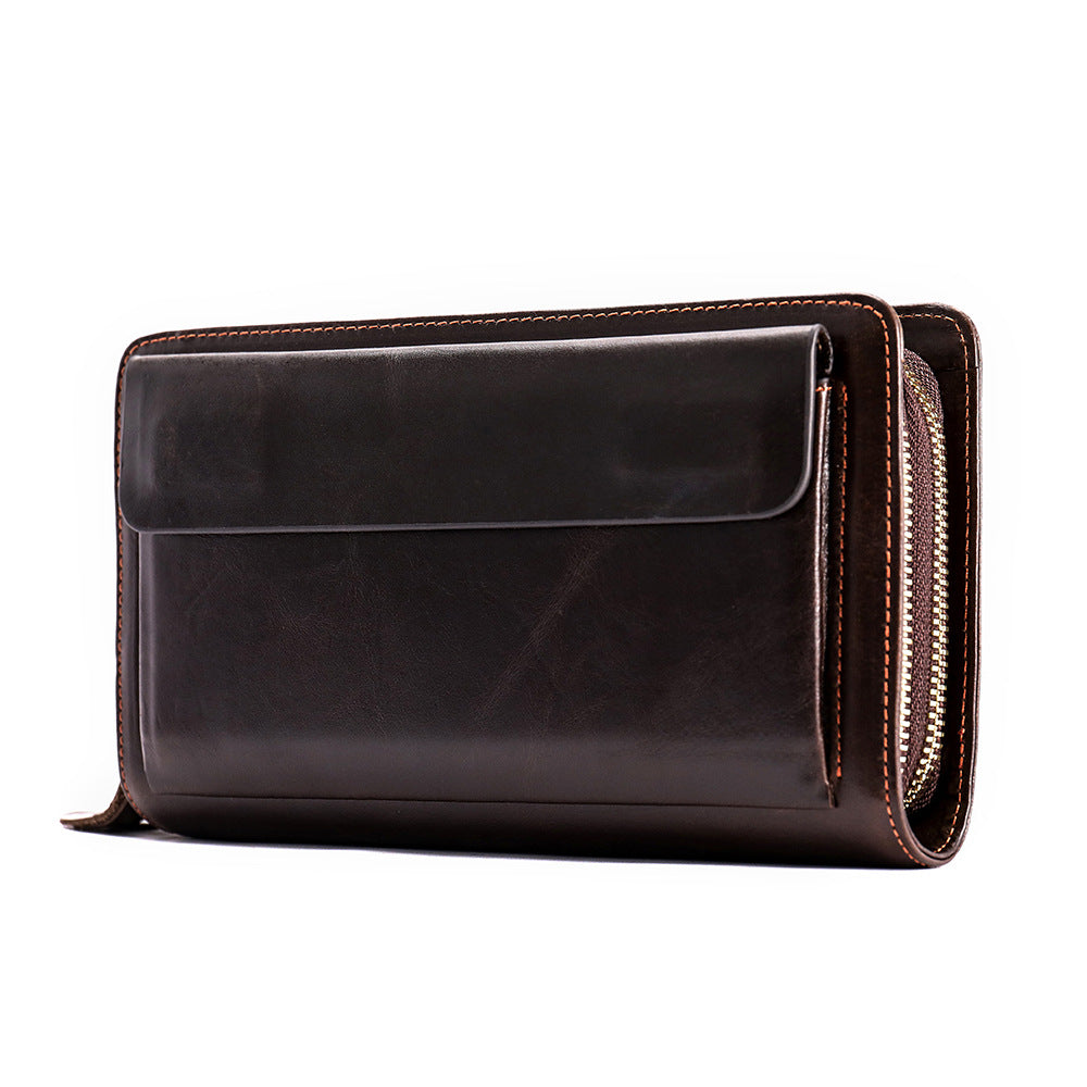 Double Zipper Cowhide Clutch Wallet