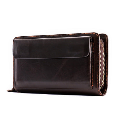 Double Zipper Cowhide Clutch Wallet