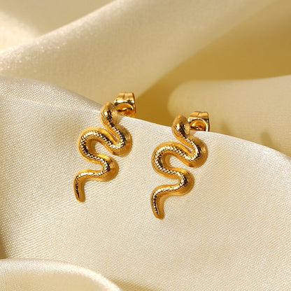 18K Gold Plated Stainless Steel Snake Stud Earrings