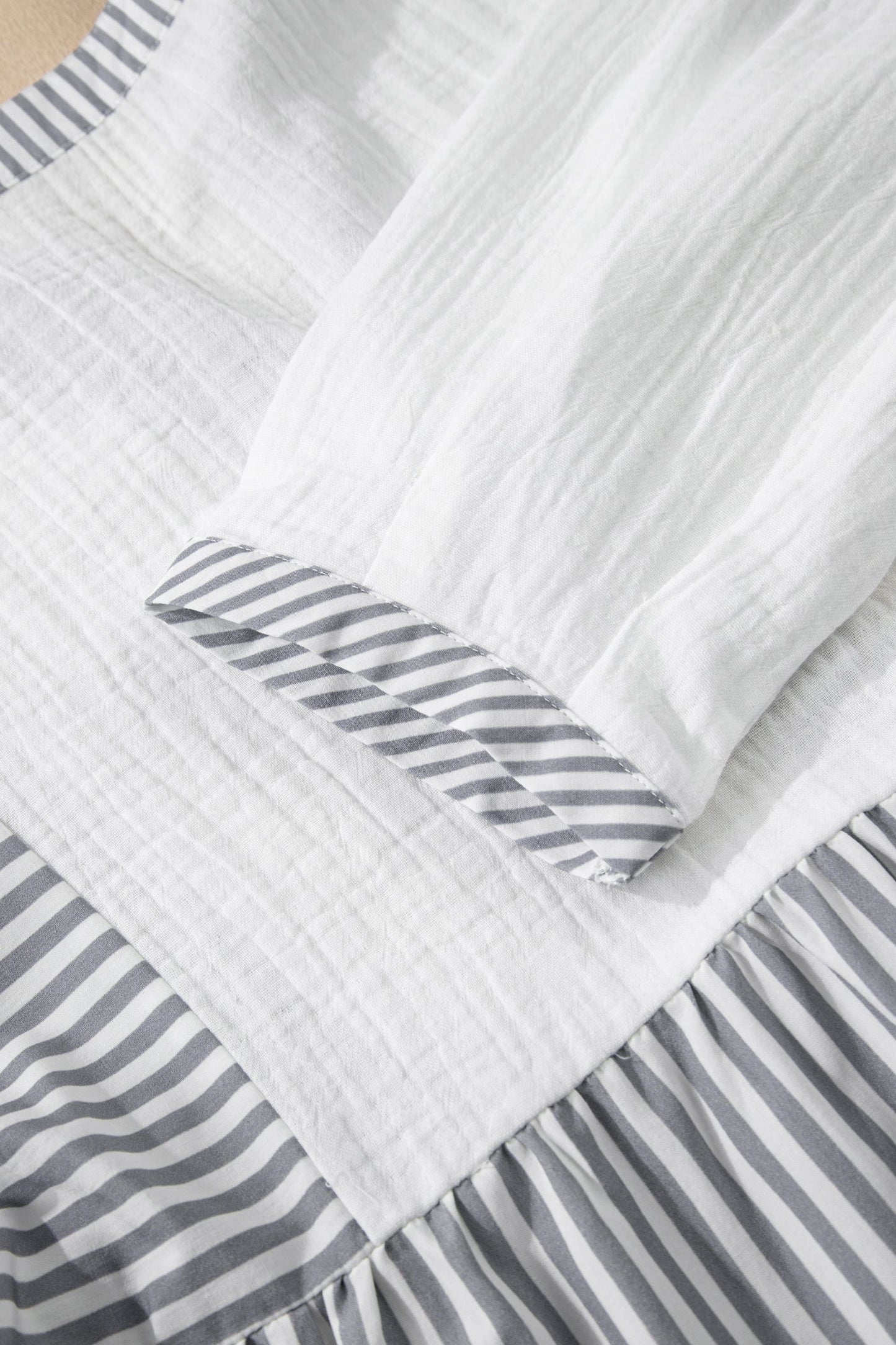 Stripe Half Button Gauze Patchwork Babydoll Blouse