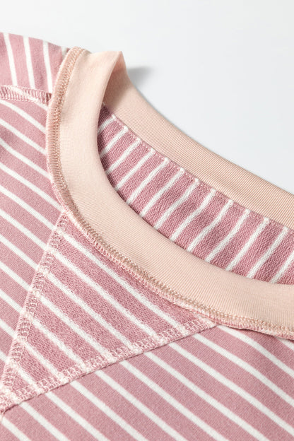 Stripe Exposed Stitching Patchwork Long Sleeve Top