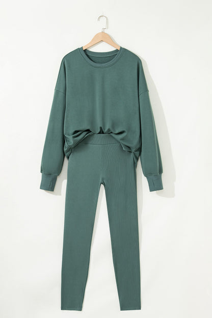 Solid Side Slit Sweatshirt and Leggings Set
