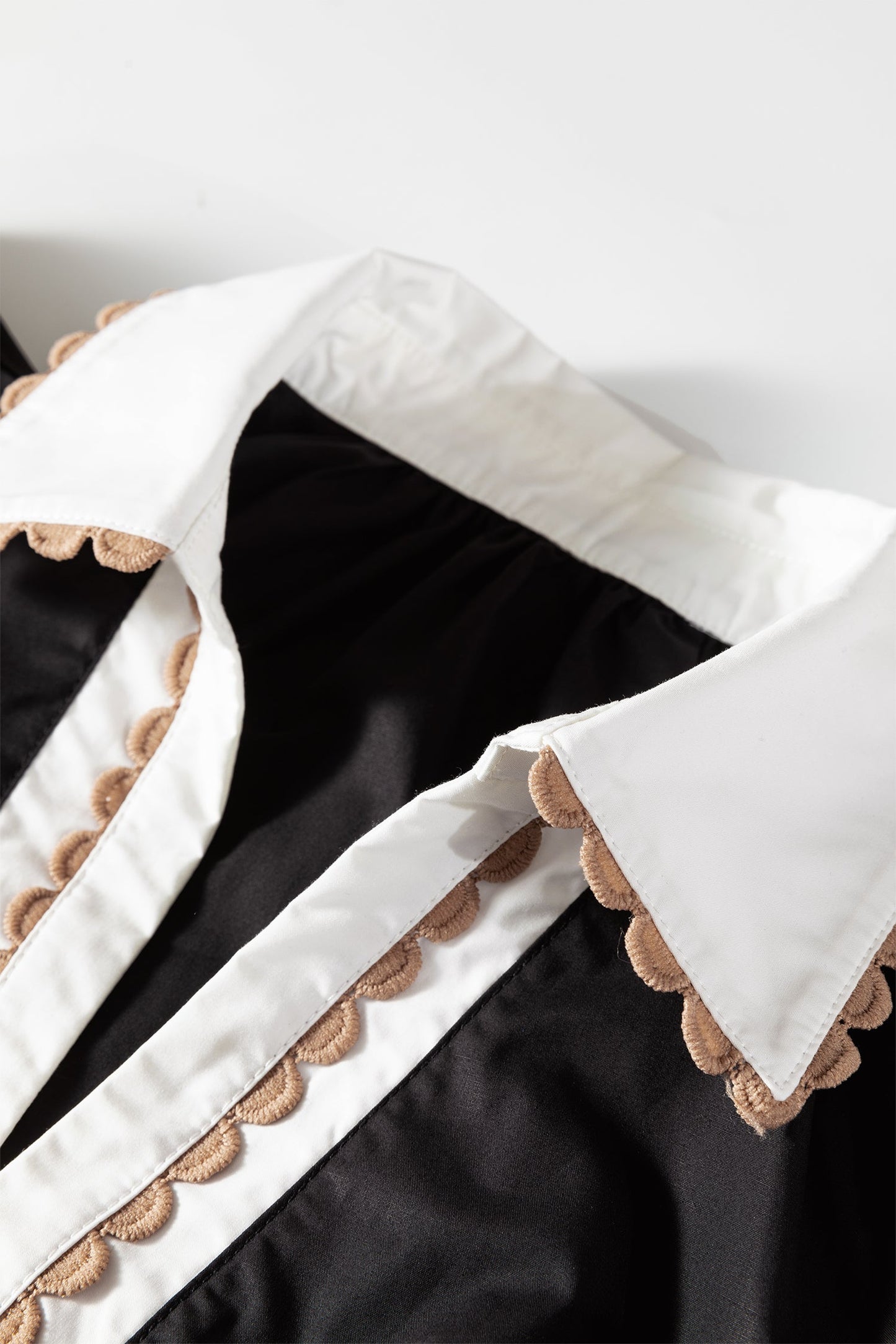 Ricrac Trim Shirt Collar Short Sleeve Blouse
