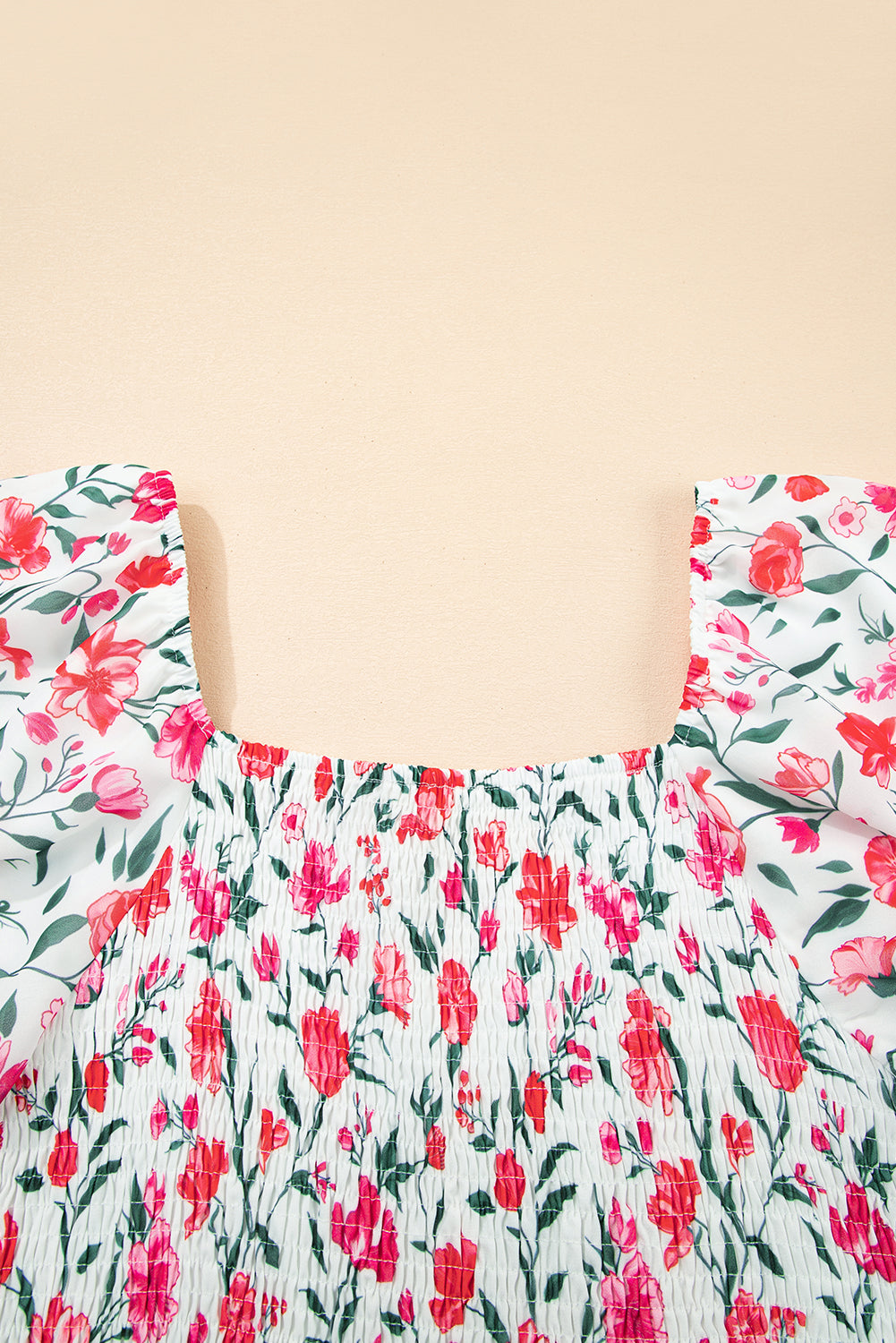 Floral Puff Sleeve Empire Waist Tiered Dress
