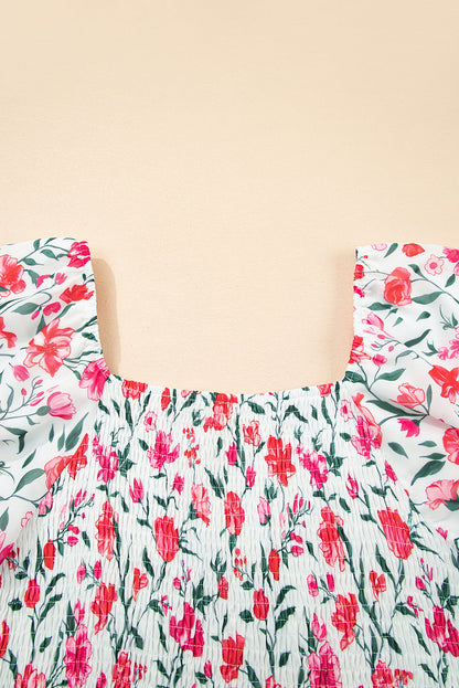 Floral Puff Sleeve Empire Waist Tiered Dress