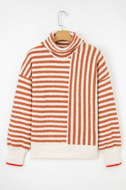 Stripe Cowl Neck Drop Shoulder Sweater