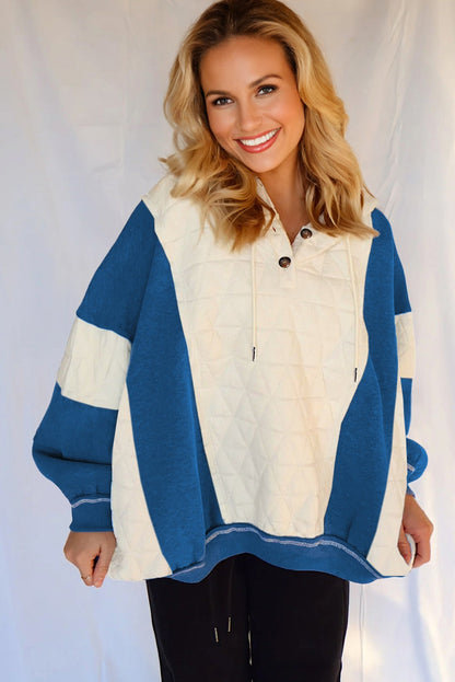 Colorblock Quilted Fleece Patchwork Oversize Hoodie