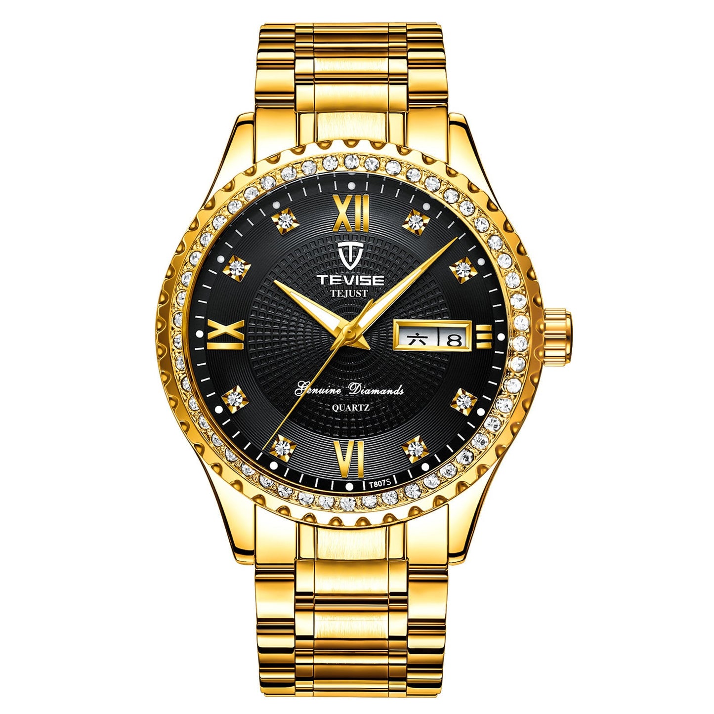 Gold Diamond Couple Quartz Watches