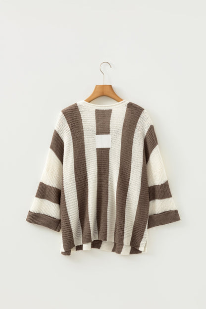 Colorblock Stripe V-Neck Bracelet Sleeve Sweater