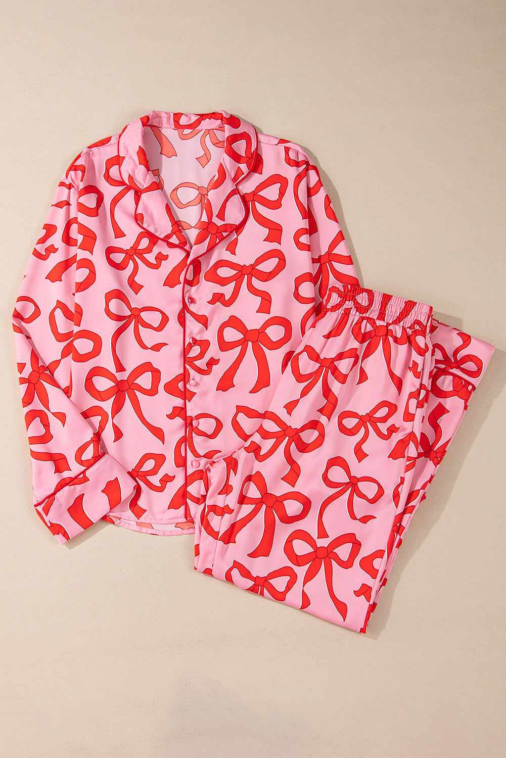 Bow Shirt Long Sleeve Top & Bottom Set