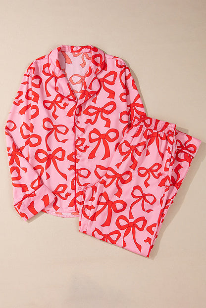 Bow Shirt Long Sleeve Top & Bottom Set