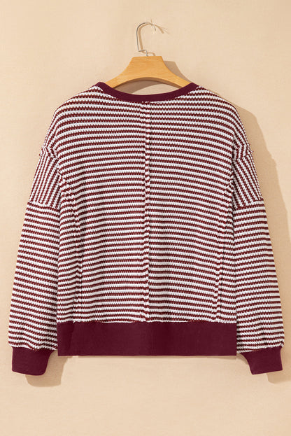Stripe Ribbed Trim Drop Shoulder Top