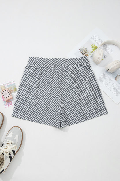 Checkerboard Drawstring Elastic Waist Pocket Shorts