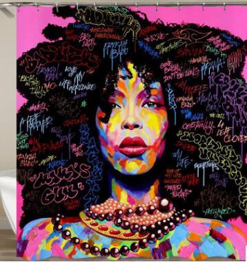 3D Afro Girl Shower Curtain Blue Hair