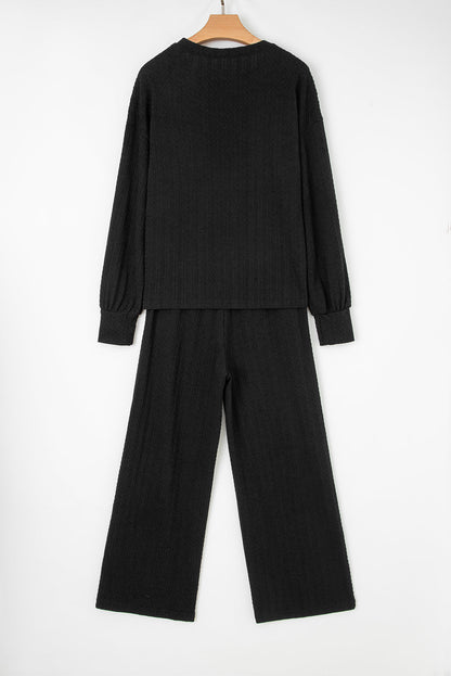 Textured Chest Pocket Top and Pants Set