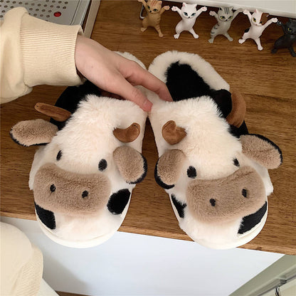 Cute Cow Slippers - Soft, Fluffy, and Warm for Women