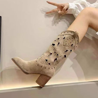 Embroidered Chunky Heel Cowboy Boots