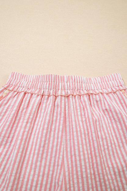 Floral Trim Ribbon Knot Casual Stripe Shorts