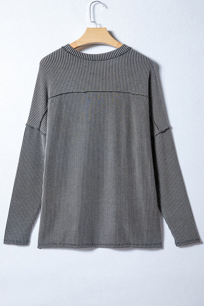 Solid Corded Knit Long Sleeve Top