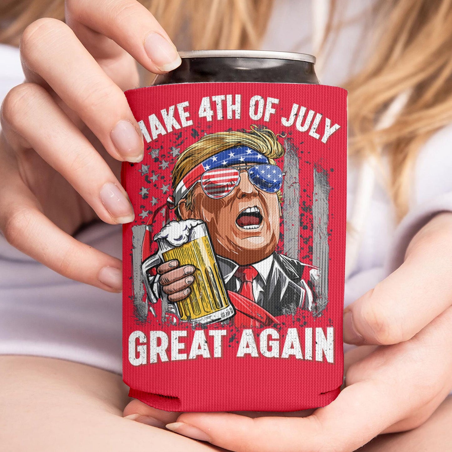 Make 4th Of July Great Again Can Cooler | President Trump Can Holder | MAGA Can Sleeve For Drinks 682458 - GOP