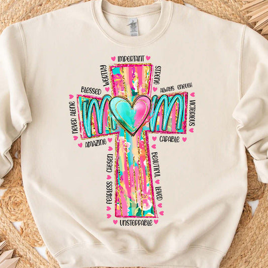 Faithful Mom Sweatshirt – Colorful Cross Heart Mama Pullover, Christian Mother’s Day Gift 682154