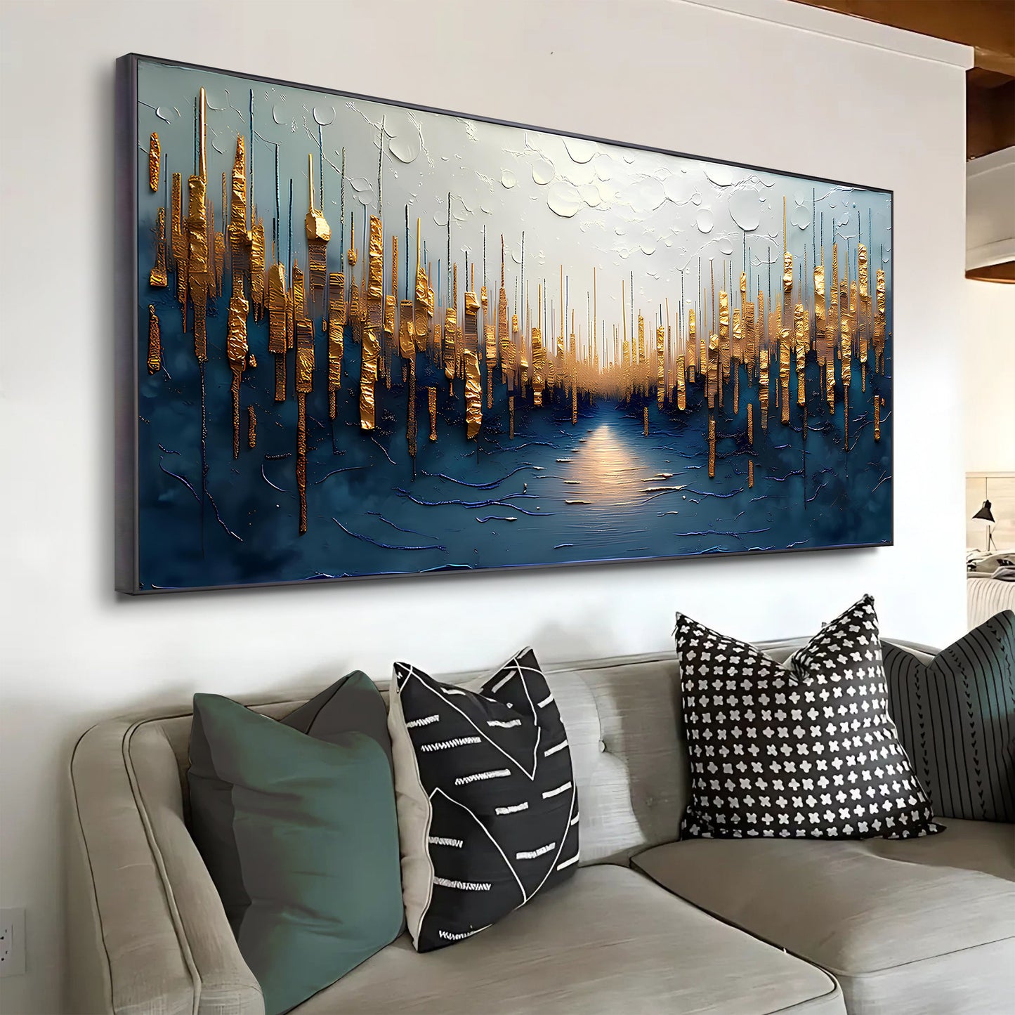 Golden Forest Reflection Abstract Impasto Wall Art