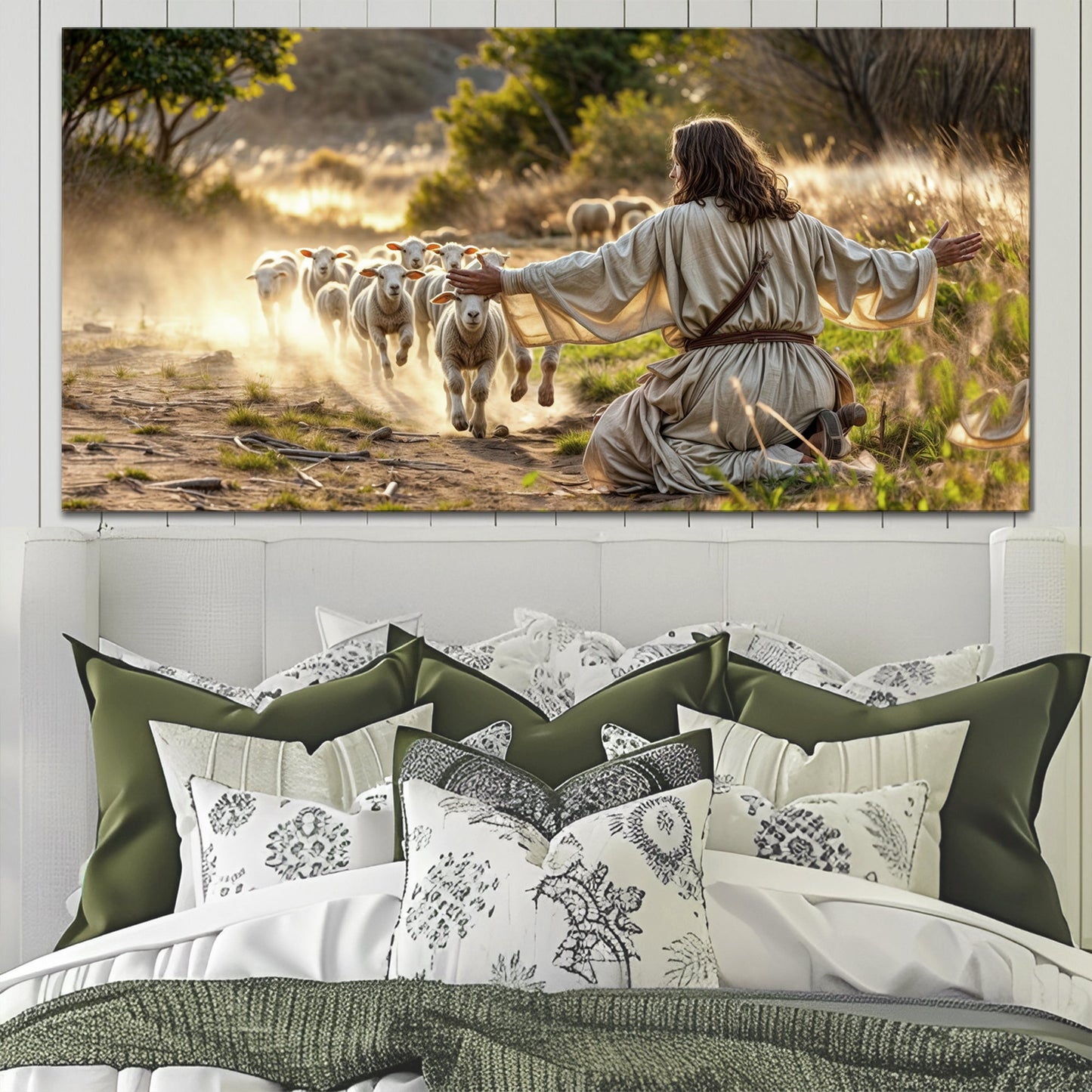 Jesus Protects The Lamb From Wolves Faith Wall Art VIII