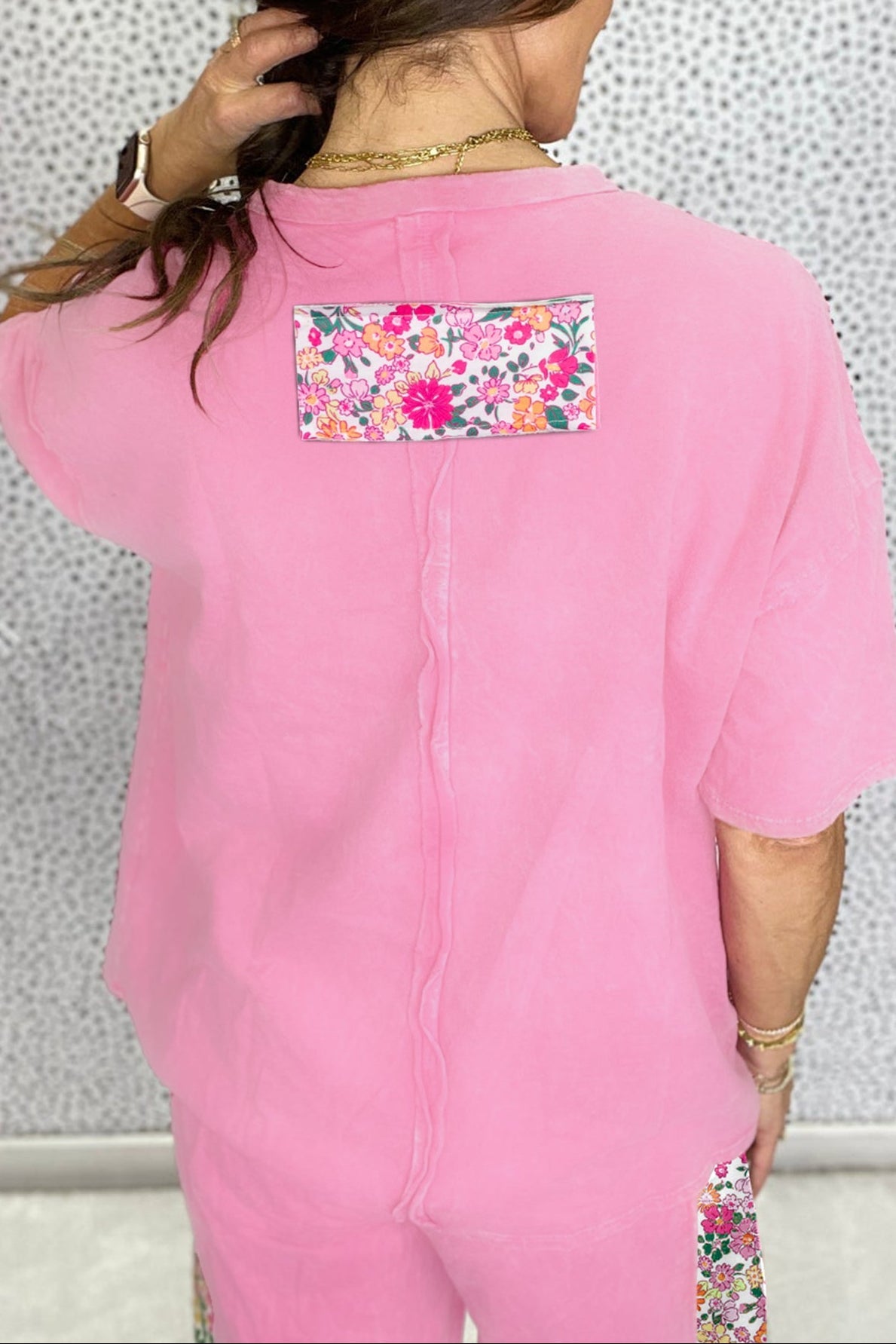 Floral Patch Raw Seam Big Flower Oversize Tee