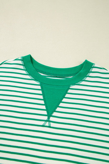 Stripe Reverse Seam Patchwork Long Sleeve Top