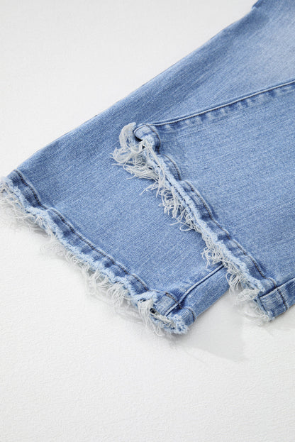 Solid Mineral Wash Raw Hem Flared Jeans