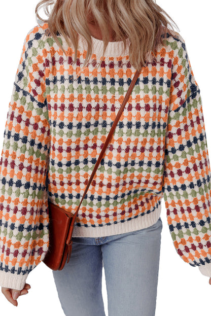 Stripe Dotty Knit Drop Shoulder Sweater
