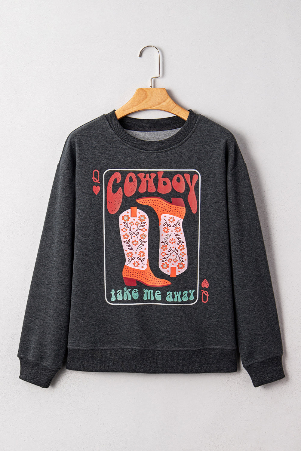 Western Cowboy Graphic Queen Drop Shoulder Sweatshirt
