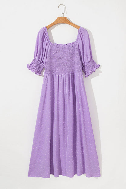 Plus Size Smocked Short Sleeve Frilled Dress