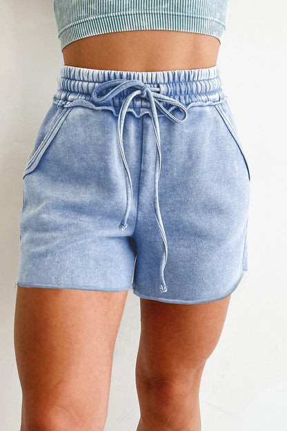 Mineral Wash Drawstring Elastic Waist Raw Cut Shorts