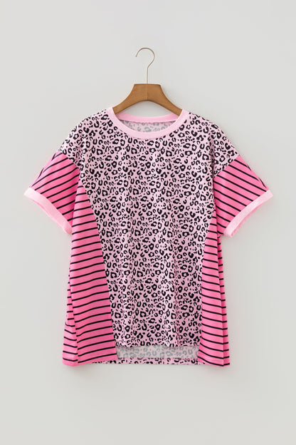 Leopard Patchwork Short Sleeve Loose Top