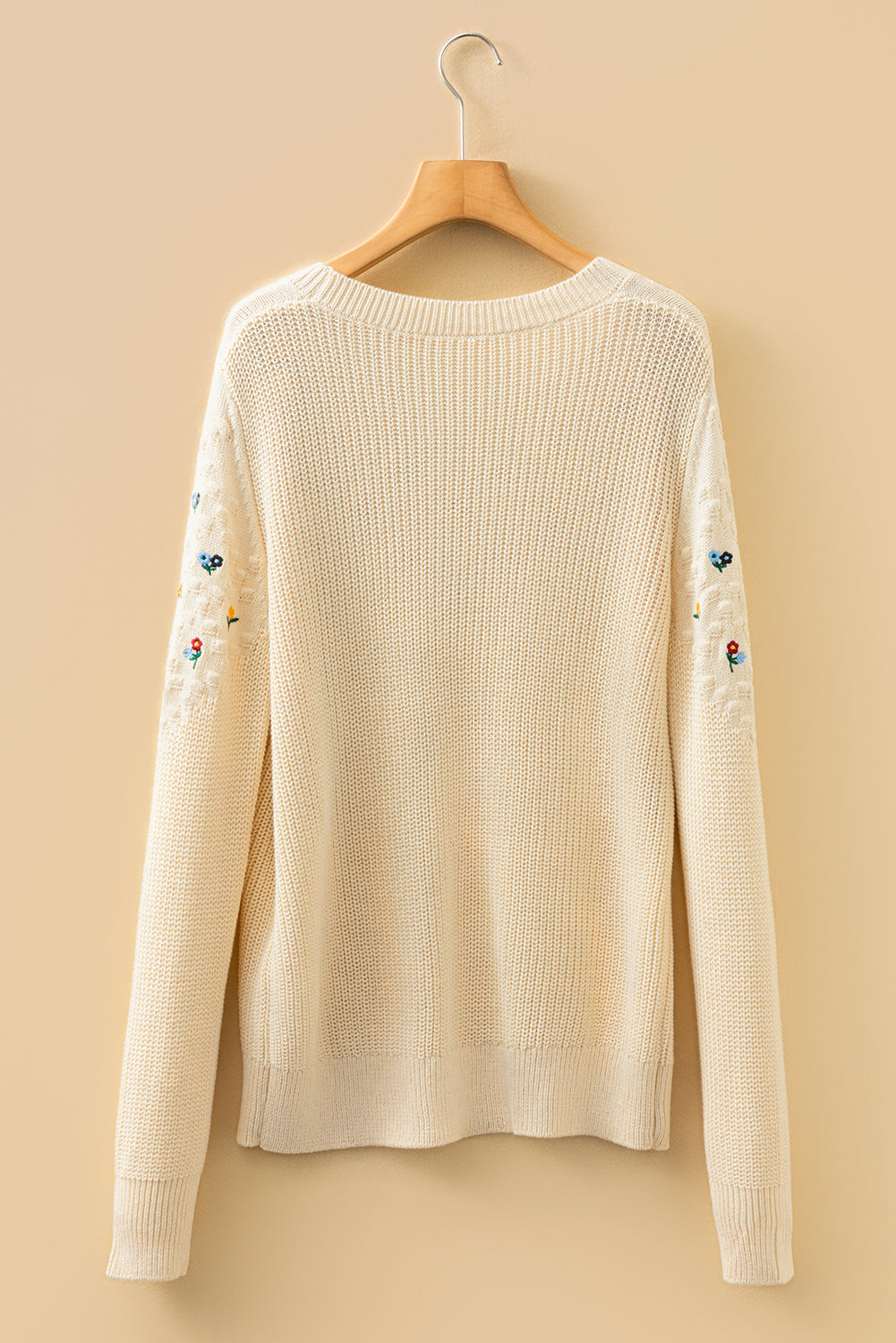 Embroidered Mixed Texture Knit Casual Sweater