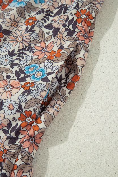 Floral Bohemian Short Puff Sleeve Mini Dress
