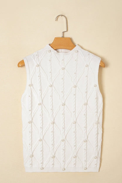 Pearl Textured Knit High Neck Sweater Top