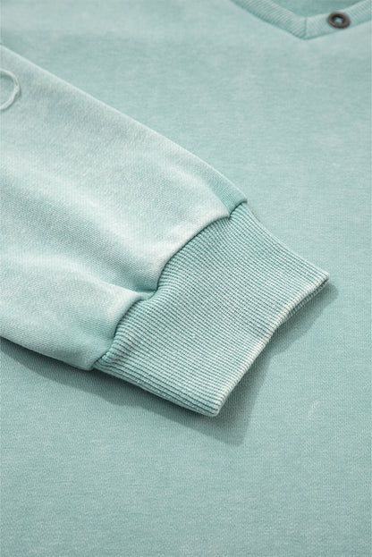 Mineral Wash Reverse Seam Buttoned V-Neck Top