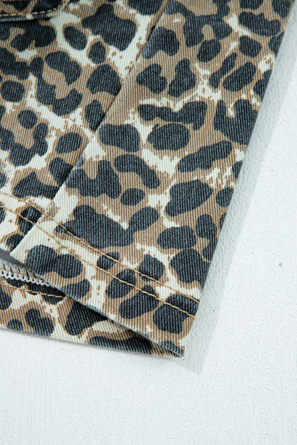 Leopard Denim Pocketed Mini Dress