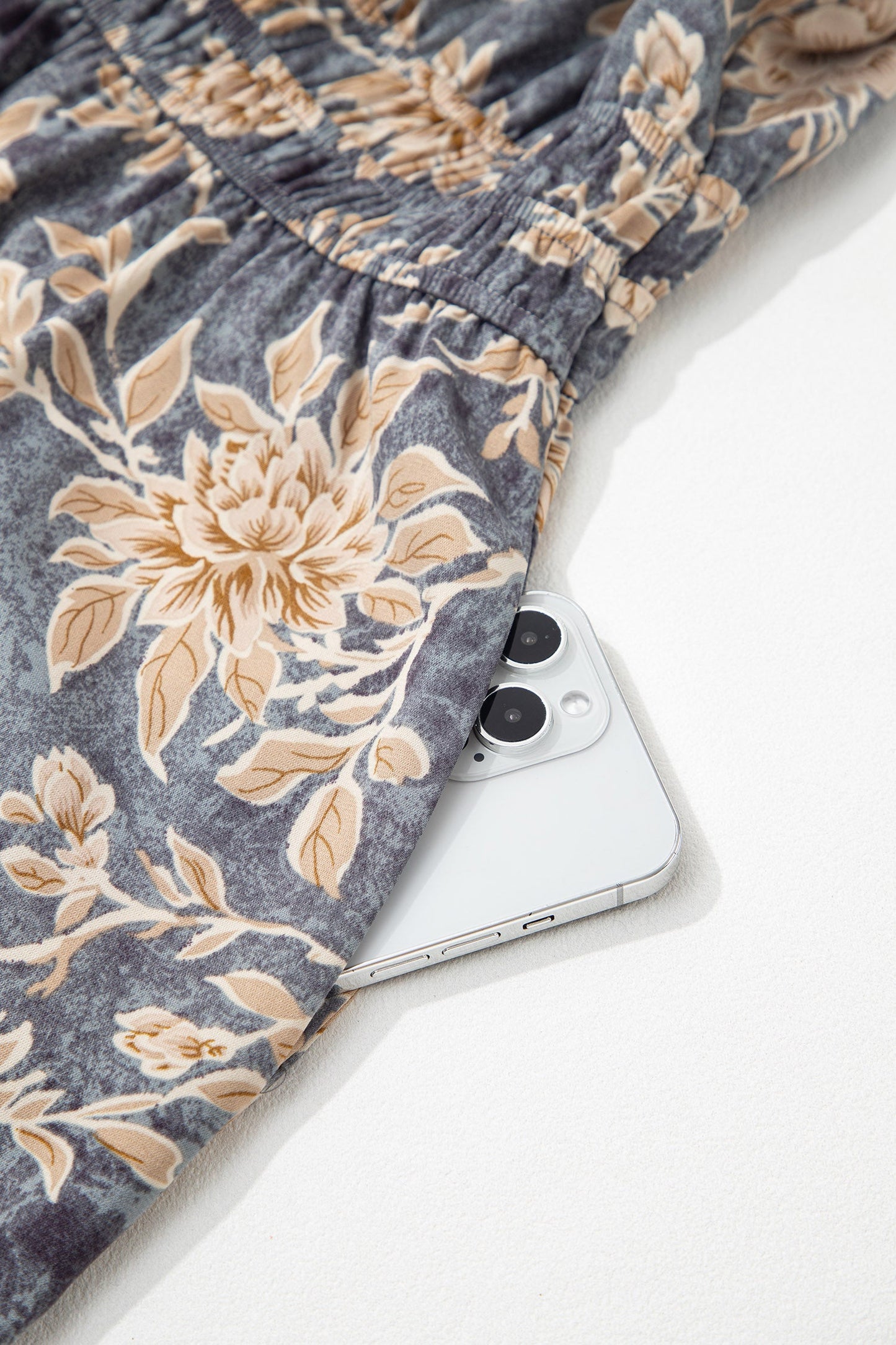 Floral Smock High Waist Long Sleeve Dress