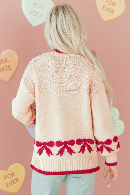 Valentine Bow Tie Textured Open-Front Cardigan