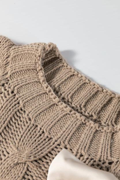 Cable Knit Colorblock Satin Bowknot Sweater