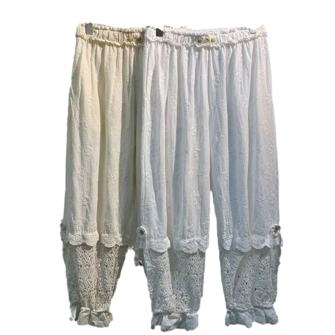 Forest Style Fully Hollowed Out Embroidered Patchwork Lantern Pants