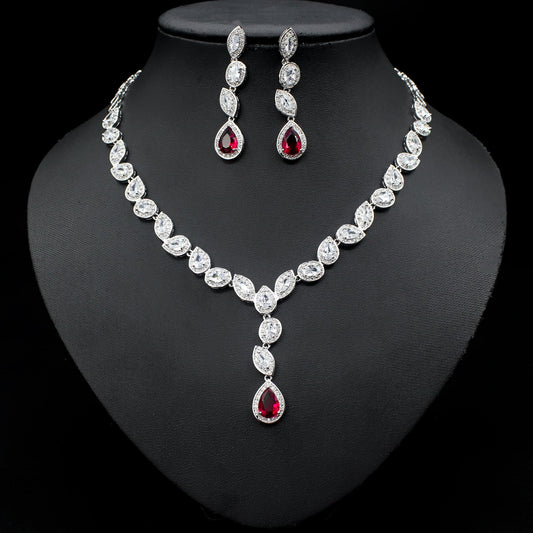 Colorful Zircon Necklace Earrings Set: wedding jewelry set