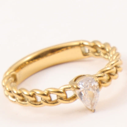 Gold Plated Titanium Steel Zircon Chain Ring
